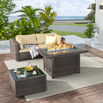 thumbnail image 1 of Grezone 4 Pieces Patio Furniture Set with Fire Pit Table, All Weather Outdoor Sectional PE Rattan, Patio Conversation Sets with Cushions and Glass Coffee Table, Beige, 1 of 7