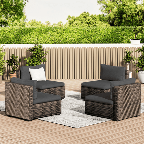Grezone 4 Stainless Steel All Weather Outdoor Conversation Sets with Sofa and Table, Black