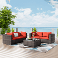thumbnail image 1 of Grezone 5 Pieces Patio Furniture Set, All Weather Outdoor Sectional PE Rattan, Patio Conversation Sets with Cushions and Glass Coffee Table for Garden Lawn Balcony Porch Deck, Red, 1 of 6