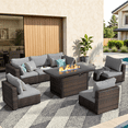 thumbnail image 1 of Grezone 7 PCS Outdoor Patio Furniture Set with Fire Pit Table, Wicker Patio Conversation Set, Grey, 1 of 8
