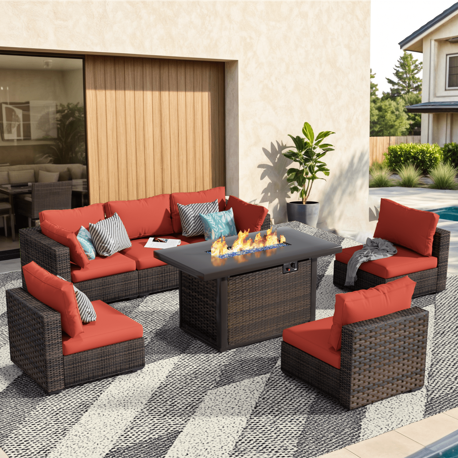 Grezone 7-Piece Outdoor Patio Furniture Set with Gas Fire Pit