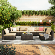 Grezone 7 Patio Outdoor Furniture Wicker Sectional Sofa Couch Lawn Sectional, Beige