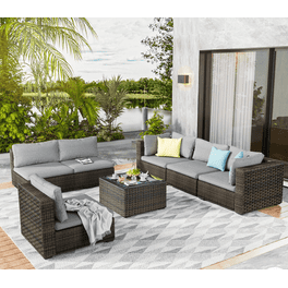 Costway 7PCS Patio Rattan Furniture Set Sectional Sofa Garden Gray Cushion Walmart