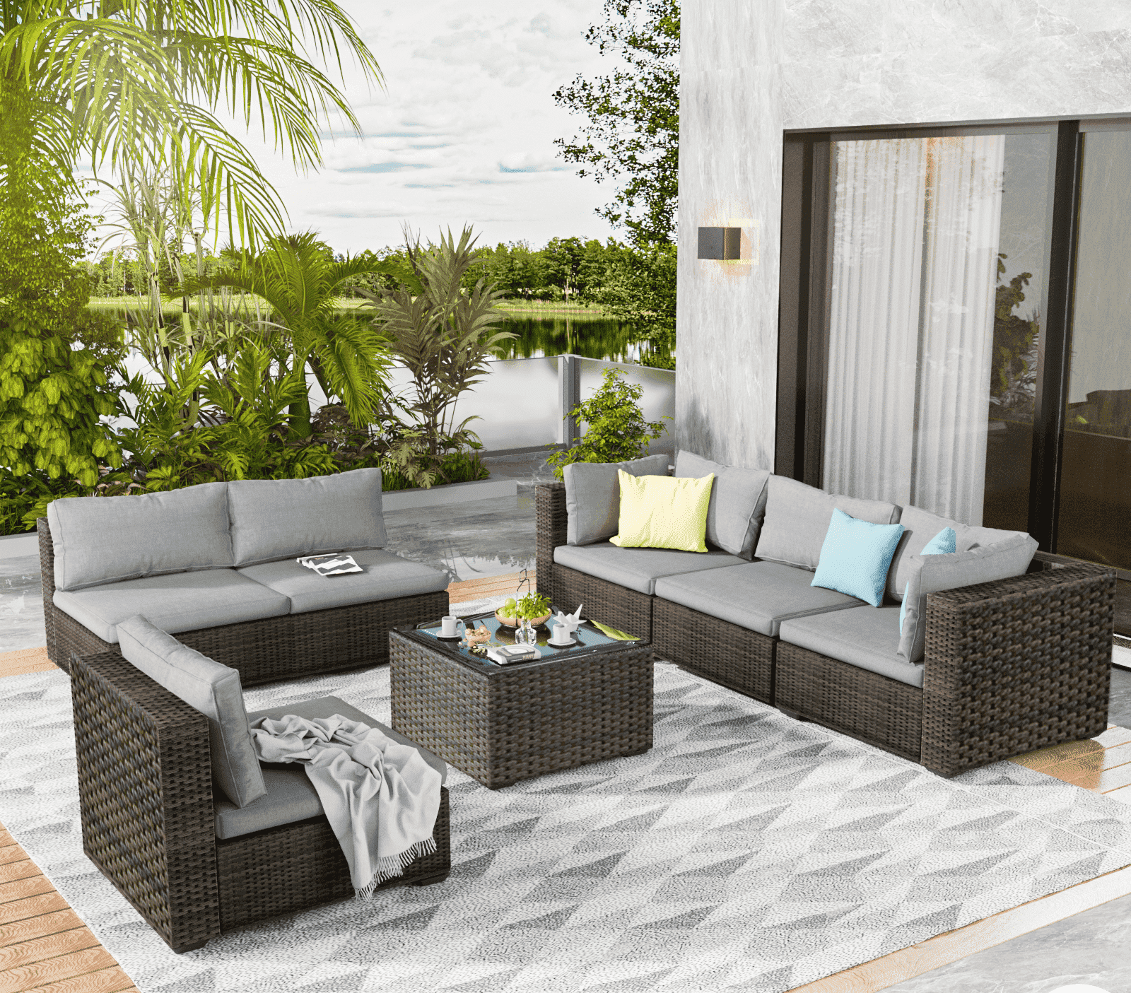 Merax Patio Sectional With Dining Table Merax Acacia Wood Outdoor