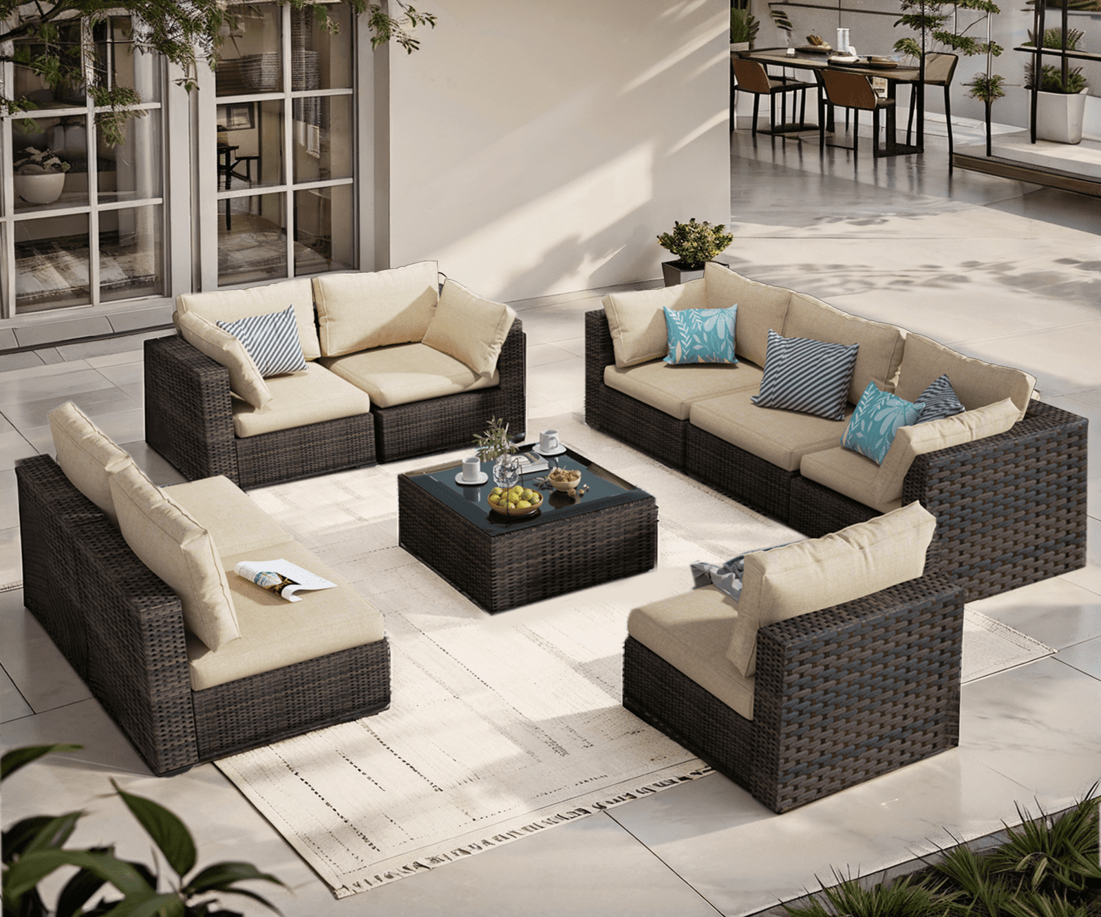 Grezone 9 Pieces Outdoor Patio Furniture, PE Wicker Rattan Sectional