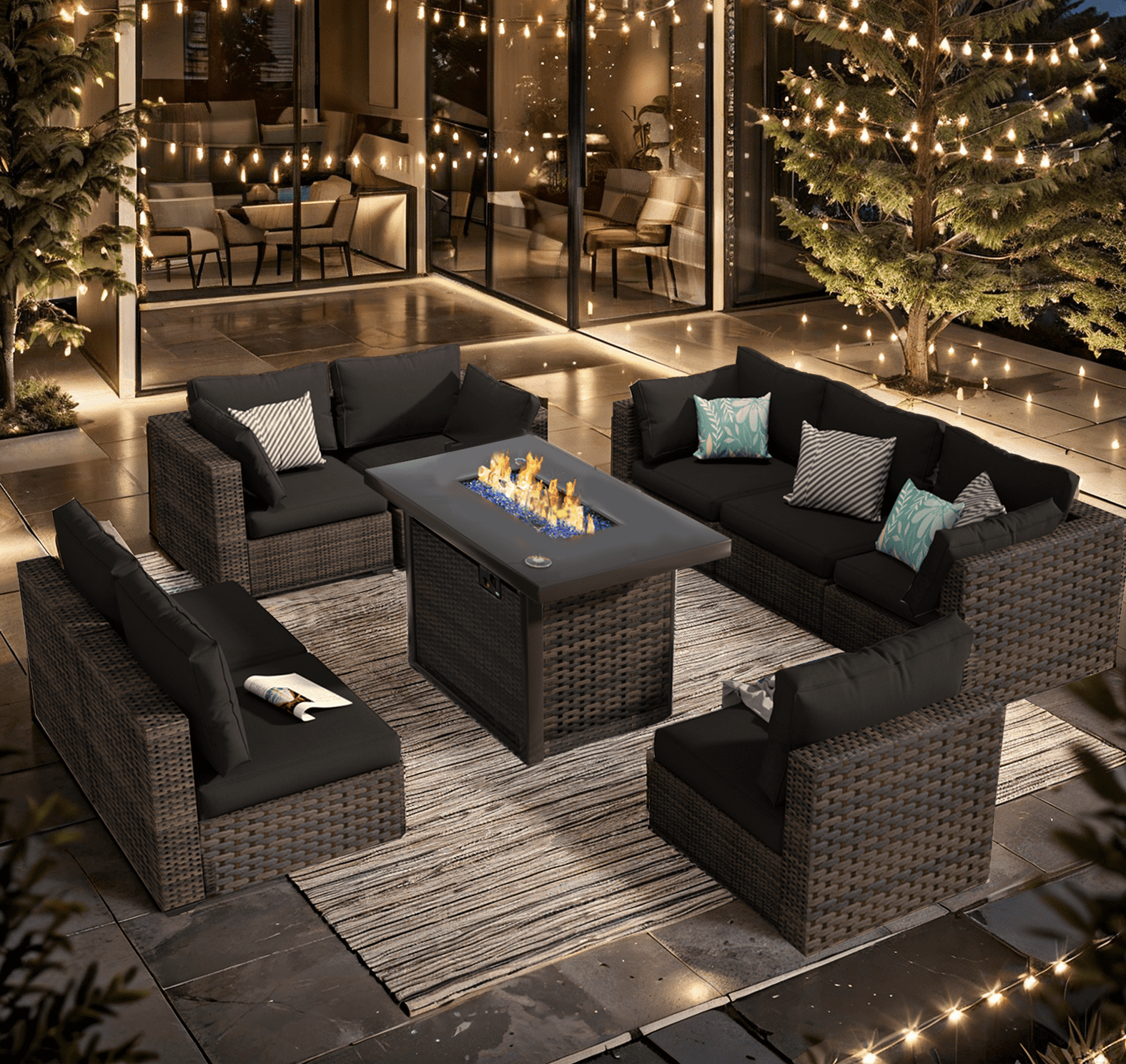 "Grezone 9Piece Outdoor Patio Set with 43"" 55000BTU Propane Fire Pit