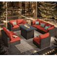 thumbnail image 1 of Grezone 9 Pieces Outdoor Patio Furniture with 43" 55000BTU Gas Propane Fire Pit Table PE Wicker Rattan Sectional Sofa Patio Conversation Sets, 1 of 12