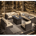 thumbnail image 1 of Grezone 9 Pieces Outdoor Patio Furniture with 43" 55000BTU Gas Propane Fire Pit Table PE Wicker Rattan Sectional Sofa Patio Conversation Sets, 1 of 12