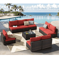 thumbnail image 1 of Grezone 9 Pieces Patio Furniture Set, All Weather Outdoor Sectional PE Rattan, Patio Conversation Sets with Cushions and Glass Coffee Table for Garden Lawn Balcony Porch Deck, Red, 1 of 6