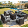 thumbnail image 1 of Grezone 9 Pieces Patio Furniture Set with Fire Pit Table, All Weather Outdoor Sectional PE Rattan, Patio Conversation Sets with Gas Fire Pit and Cushions for Garden Lawn Balcony Porch Deck, Grey, 1 of 11
