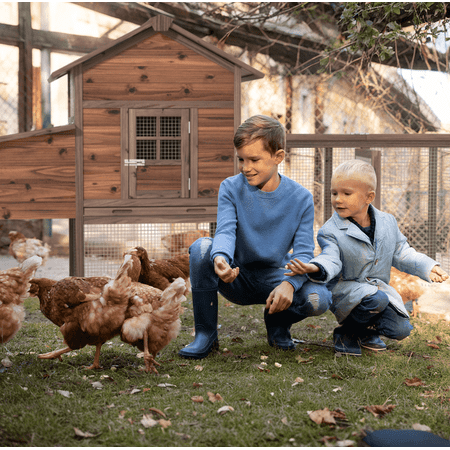 Grezone Large Wooden Outdoor Chicken Coop with Warming Lamp, Brown Fits 1-4 Chickens