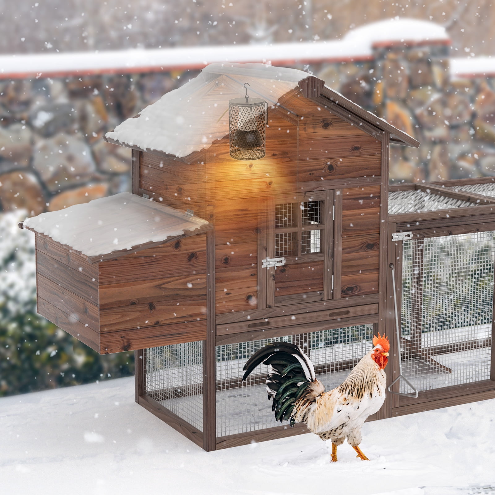 Grezone Chicken Coop Rabbit Hutch Hen Cage Large Wooden With warming