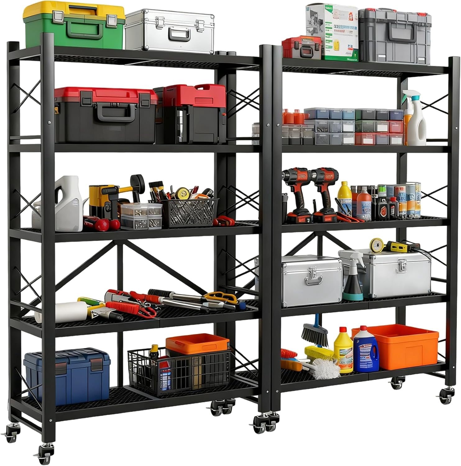 Grezone Foldable Shelves 5 Tier Heavy Duty Metal Storage Shelves with