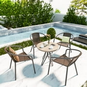 Grezone Modern Rattan Outdoor,Indoor Bedroom Restaurant Dining Chairs, Stackable Rattan Chairs for Patio or Drawing Room, Set of 4, Brown