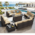 thumbnail image 1 of Grezone Outdoor Garden 12 Piece Patio Furniture with 43" 55000BTU Gas Propane Fire Pit Table Rattan Wicker Sectional Set, Beige, 1 of 9