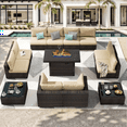 thumbnail image 1 of Grezone Outdoor Garden 13 Piece Patio Furniture with 43" 55000BTU Gas Propane Fire Pit Table Rattan Wicker Sectional Set, White, 1 of 11