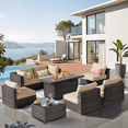 thumbnail image 1 of Grezone Outdoor Garden 8 Piece Patio Furniture with 43" 55000BTU Gas Propane Fire Pit Table Rattan Wicker Sectional Set, Beige, 1 of 10
