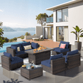 thumbnail image 1 of Grezone Outdoor Garden 8 Piece Patio Furniture with 43" 55000BTU Gas Propane Fire Pit Table Rattan Wicker Sectional Set, Blue, 1 of 9