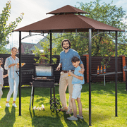 Grezone Outdoor Grill Gazebo Tent BBQ Canopy for Outdoor Grill Shelter BBQ Grill Gazebo Hardtop (L96 x W60 x H101 Inch) Brown