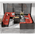 thumbnail image 1 of Grezone Patio Furniture Set, 11 Pieces Outdoor Sectional Patio Furniture Set with 42" Fire Pit Table, All-weather Rattan Wicker Sofa Couch for Garden Backyard Deck Poolside, Red, 1 of 10