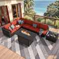 thumbnail image 1 of Grezone Patio Furniture Set,8 Piece Patio Furniture Set with Fire Pit Table,PE Wicker Rattan Sectional Sofa Patio Conversation Set with Thickened Cushions, RED, 1 of 7