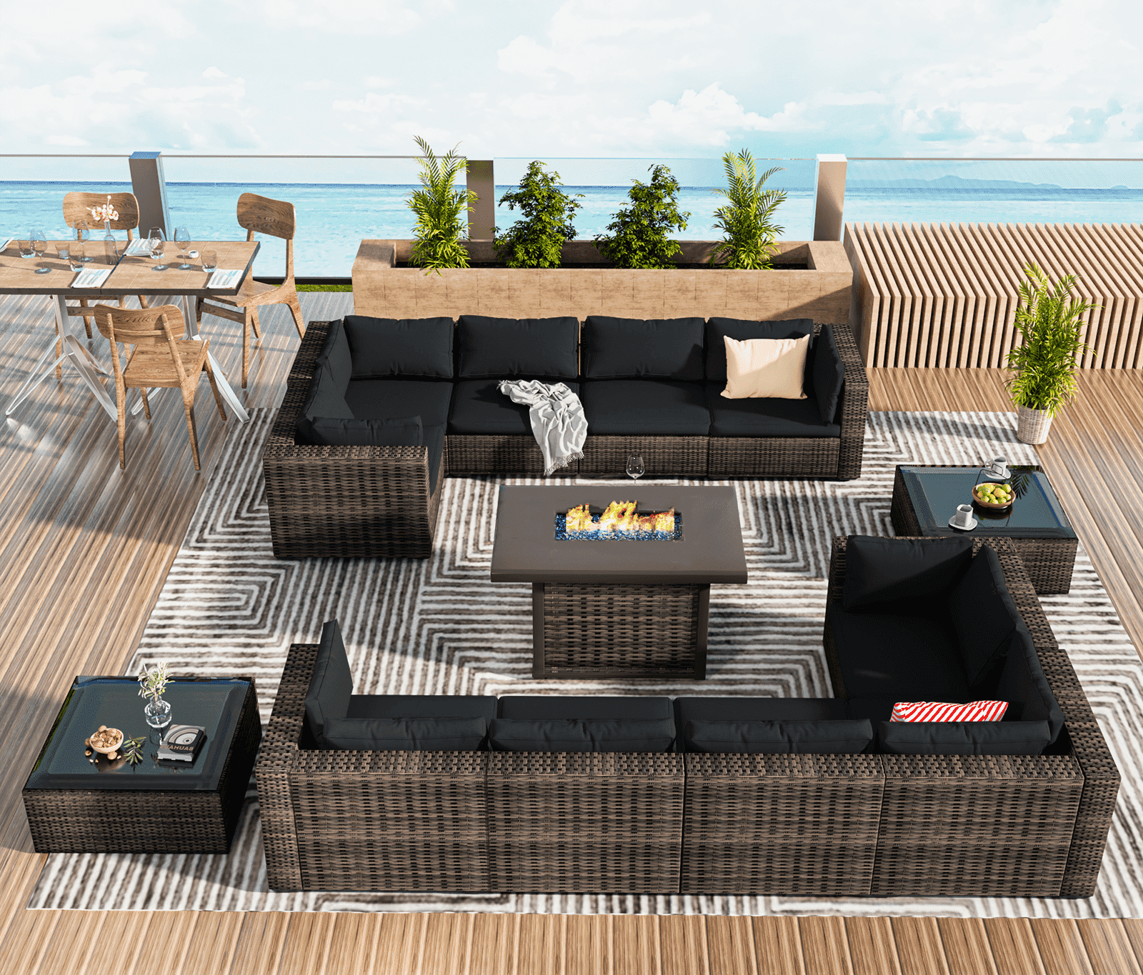 Grezone Patio Furniture Sets 13 Piece Outdoor Conversation Sets with Steel Tube, Weather-Resistant, Black