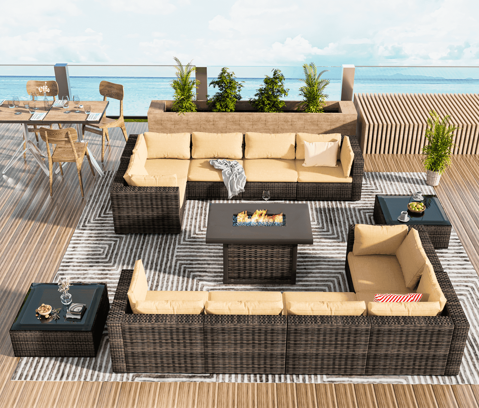 Grezone Patio Furniture Sets 13 Piece Outdoor Conversation Sets with Steel Tube, Weather-Resistant, Black