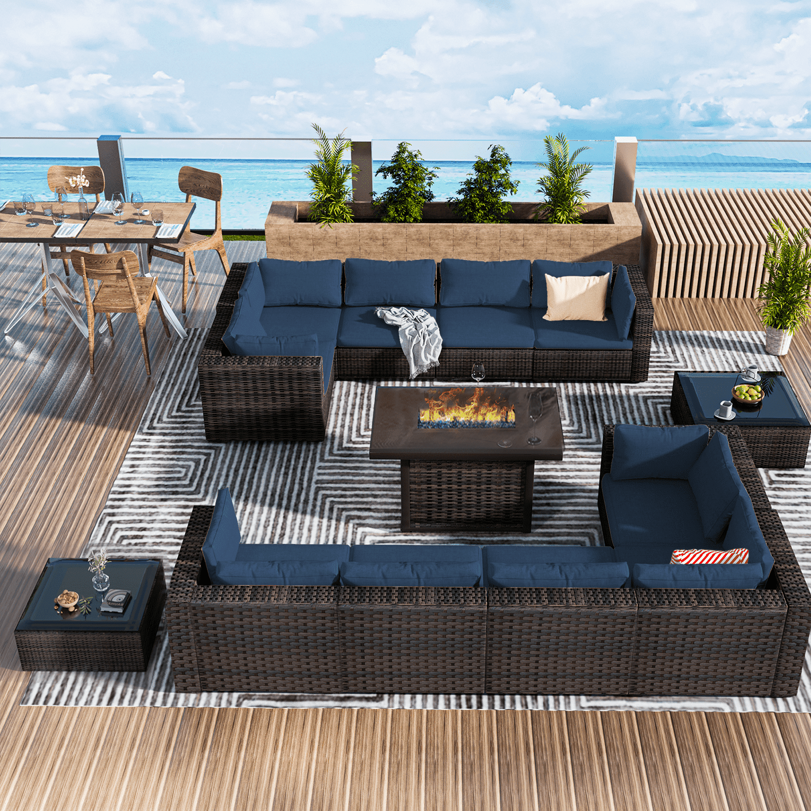 Grezone Patio Furniture Sets 13 Piece Outdoor Conversation Sets with Steel Tube, Weather-Resistant, Blue