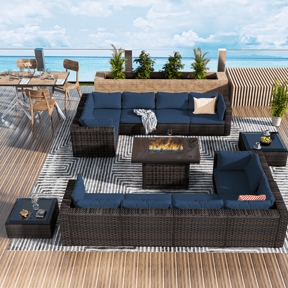 Grezone Patio Furniture Sets 13 Piece Outdoor Conversation Sets with Steel Tube, Weather-Resistant, Blue