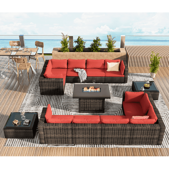Grezone Patio Furniture Sets 13 Piece Outdoor Conversation Sets with Steel Tube, Weather-Resistant, Red
