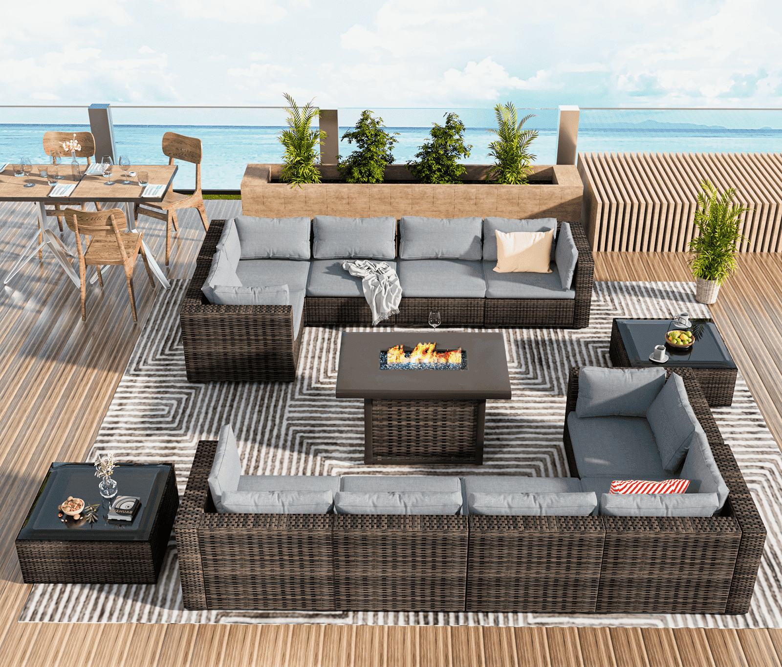 Grezone Patio Furniture Sets 13 Pieces Sectional Outdoor Furniture Sofa Chairs Set All Weather PE Rattan Wicker Couch Conversation Set, Grey