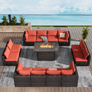 Grezone Patio Furniture Sets 13 Pieces Sectional Outdoor Furniture Sofa Chairs Set All Weather PE Rattan Wicker Couch Conversation Set (Red)