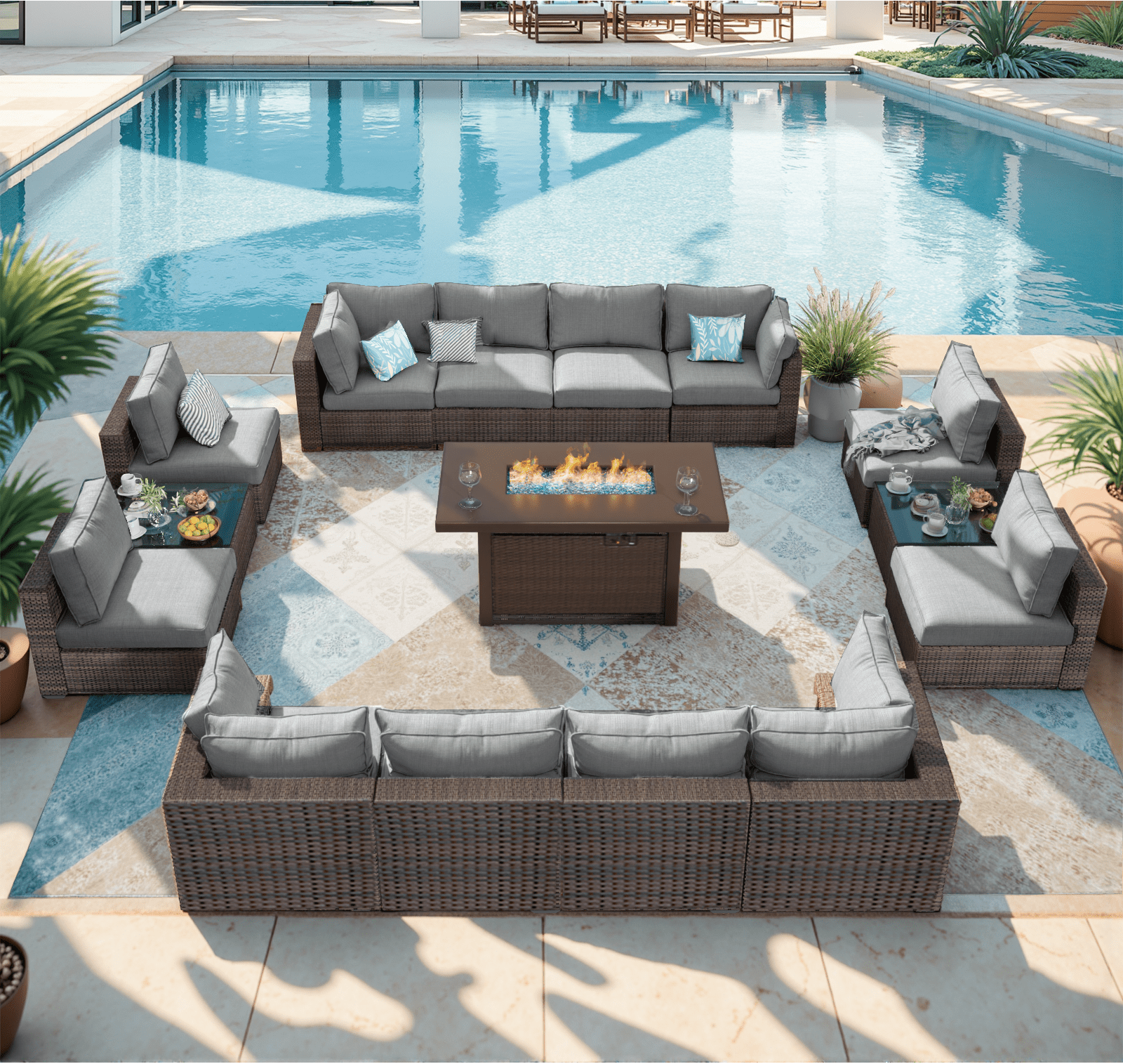 Grezone Patio Furniture Sets 15 Pieces Sectional Outdoor Furniture Sofa Chairs Set All Weather PE Rattan Wicker Couch Conversation Set  Gary
