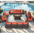 thumbnail image 1 of Grezone Patio Furniture Sets 15 Pieces Sectional Outdoor Furniture Sofa Chairs Set All Weather PE Rattan Wicker Couch Conversation Set, Red, 1 of 9
