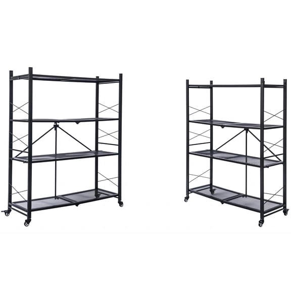 Grezone Two Set 4 Tier Foldable Shelves Metal Storage Shelves with Wheels - No Assembly Adult Group