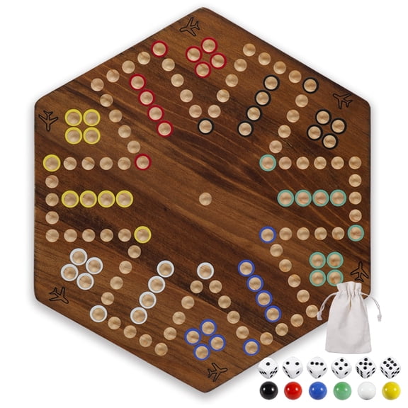 Grhonior Fast Track Board Game Original Wahoo Board Game for 6 and 4 Players with Marbles and Dices Burnt Color Board Marble Game