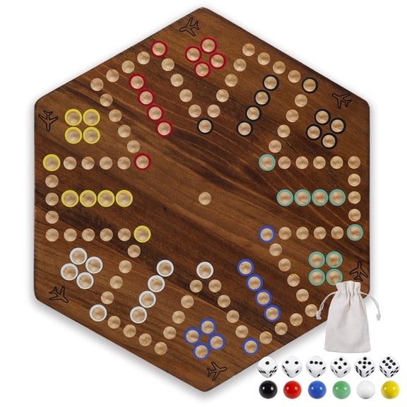 Grhonior Fast Track Board Game Original Wahoo Board Game for 6 and 4 Players with Marbles and Dices Burnt Color Board Marble Game