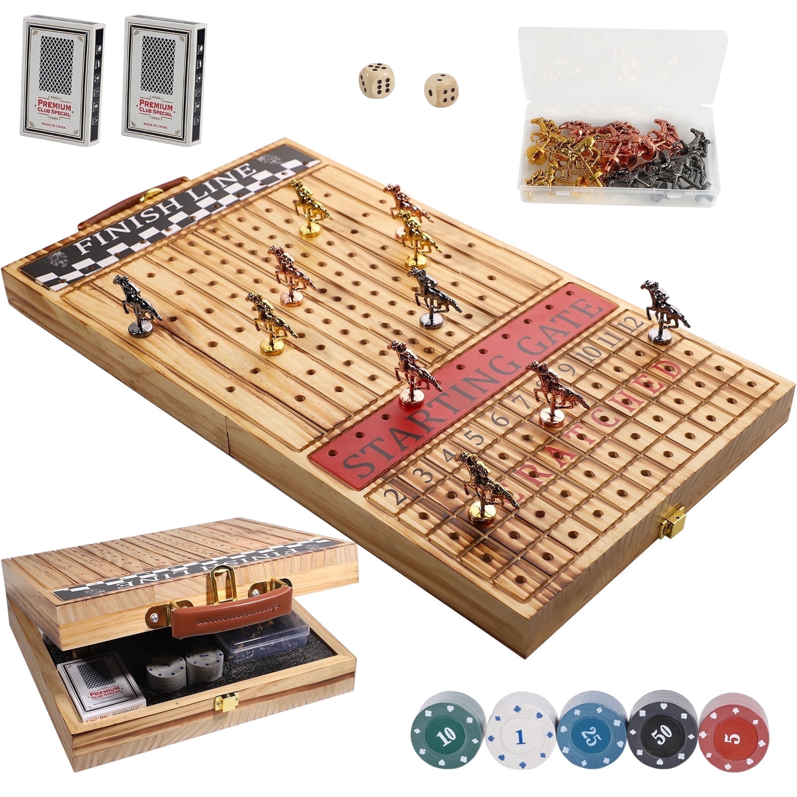 Grhonior Foldable Horse Race Board Game Adult with 11 Metal Horses and 100 Chips, 1 Pack