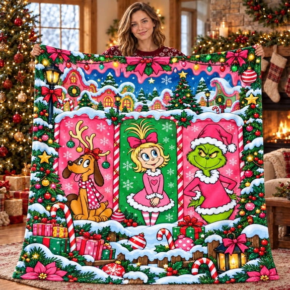 Gri.nch Christmas Blanket, Vintage Gri.nch Holiday Flannel Throw Blanket, Cozy Gift for Christmas