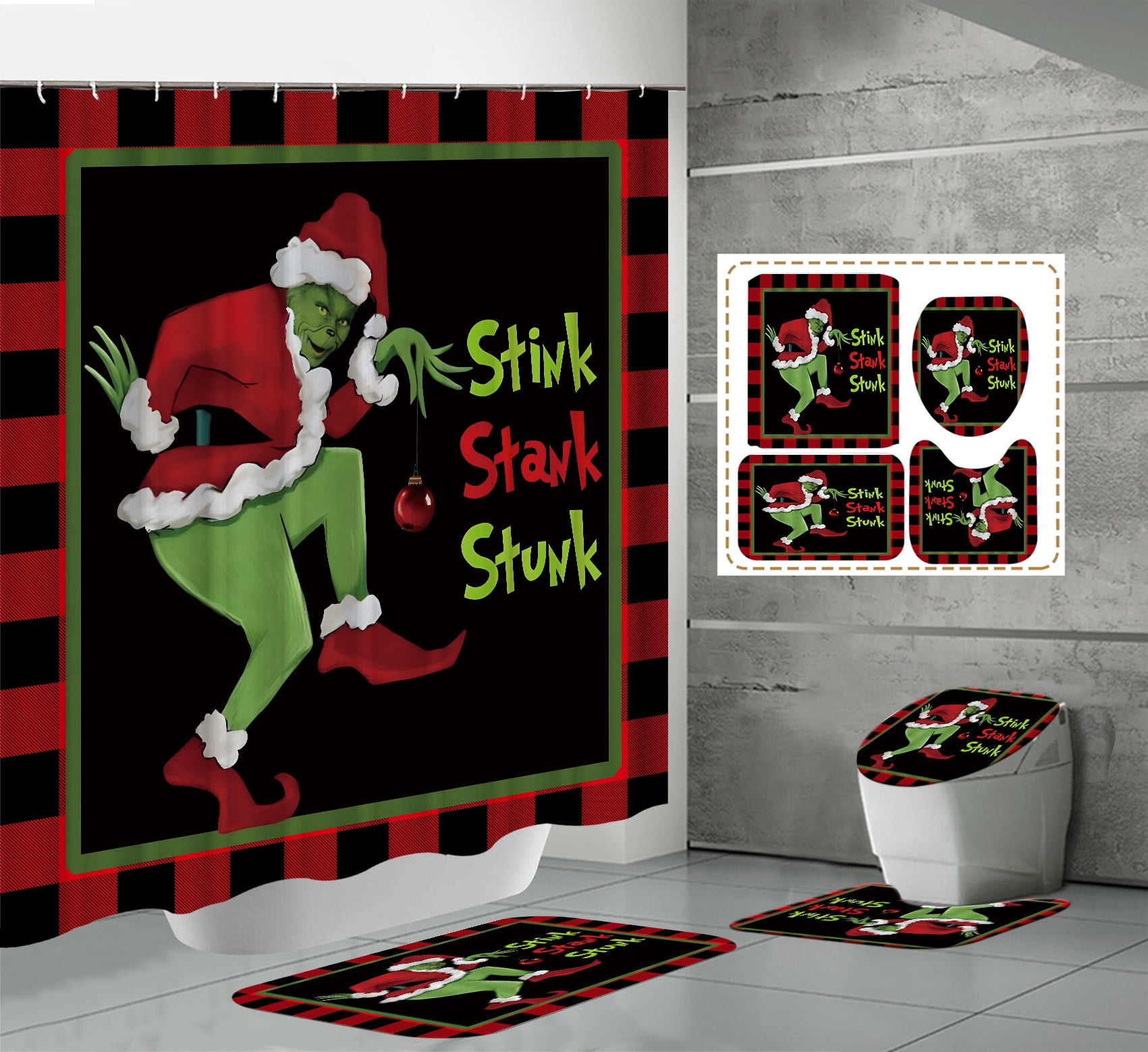 Grinch Shower Curtain Bathroom Waterproof Fabric Cloth Bathroom