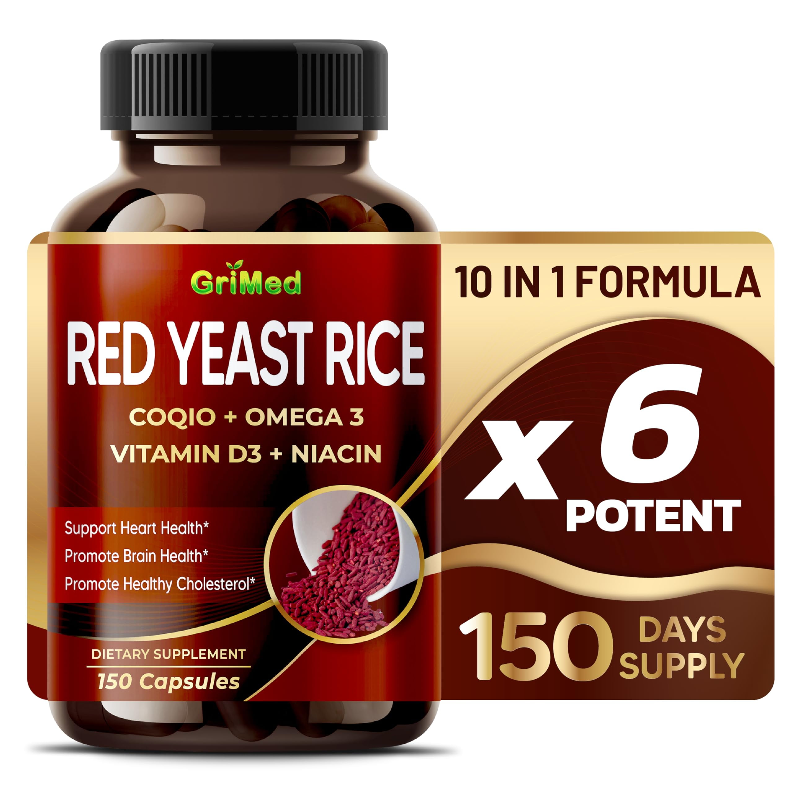 GriMed Organic Red Yeast Rice 6,560mg with CoQ10, Omega 3, Vitamin D3