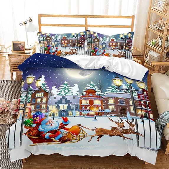 Grianlook 3pcs Christmas Bedding Duvet Cover Set Zipper Quilt Cover Xmas Coverlet Set With 2 Pillowcase Style H King