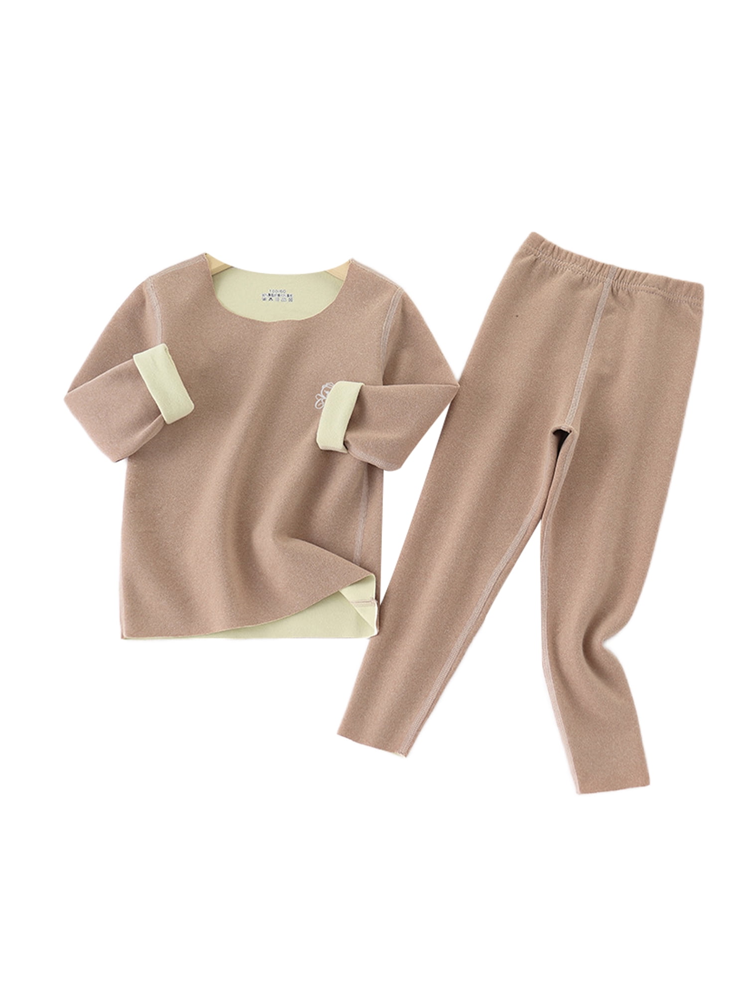 Girls Thermal Underwear Set Kids Winter Cotton Thermal Top and Bottom Warm  Base Layer Solid Color with Flower Brim