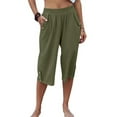 thumbnail image 1 of Grianlook Capris For Women Loose Lounge Cotton Capris Elastic High Waist Cotton Linen Casual Cropped Pants Green L, 1 of 5