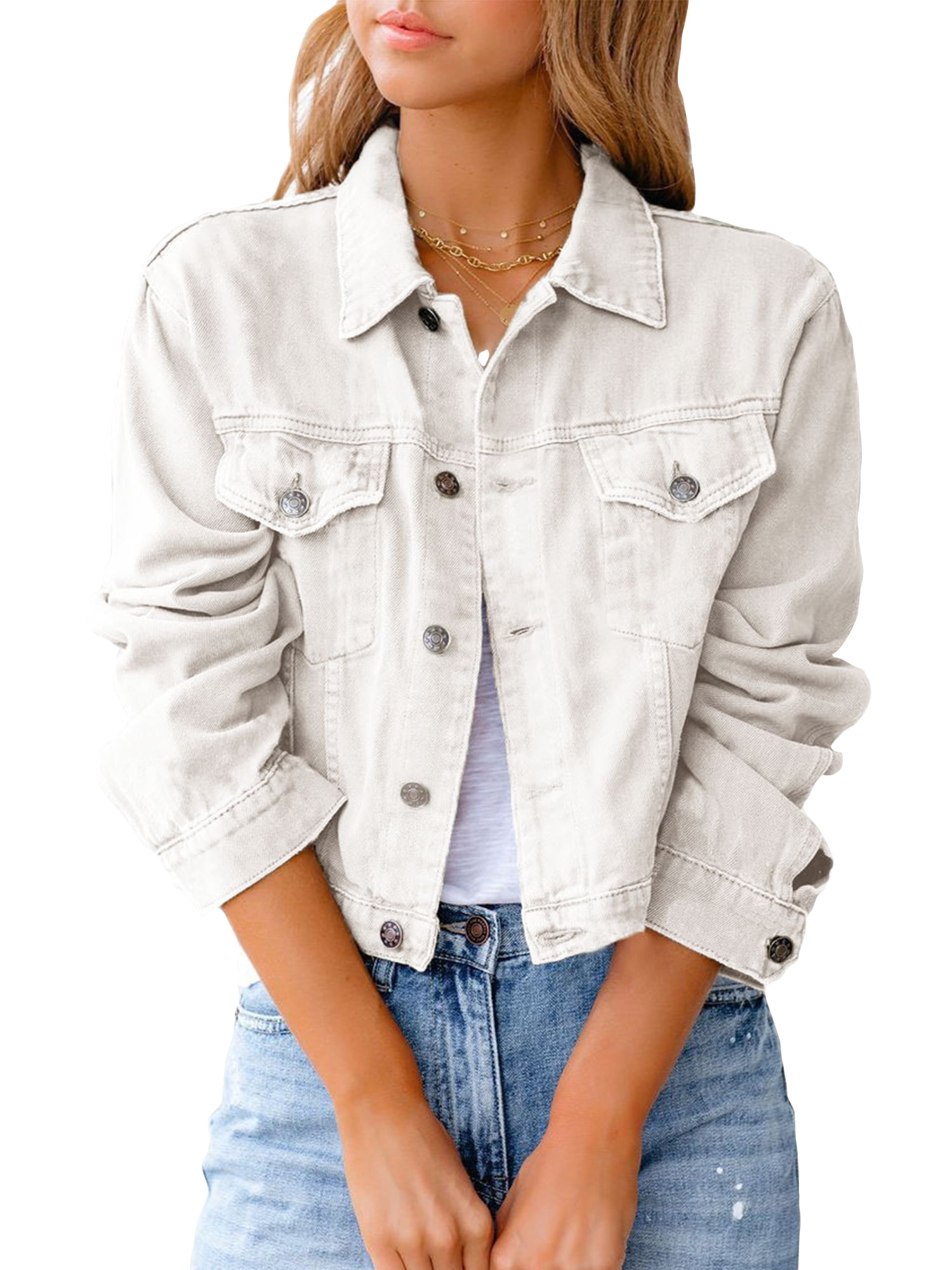 White stretch store denim jacket