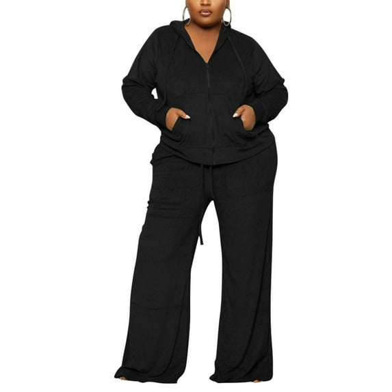 Grianlook Jogging Suit For Women Jogger Set Hoodie Sweatsuit Long Sleeve Two Piece Outfit Ladies Casual Plus Size Tracksuit Sets Black 3XL