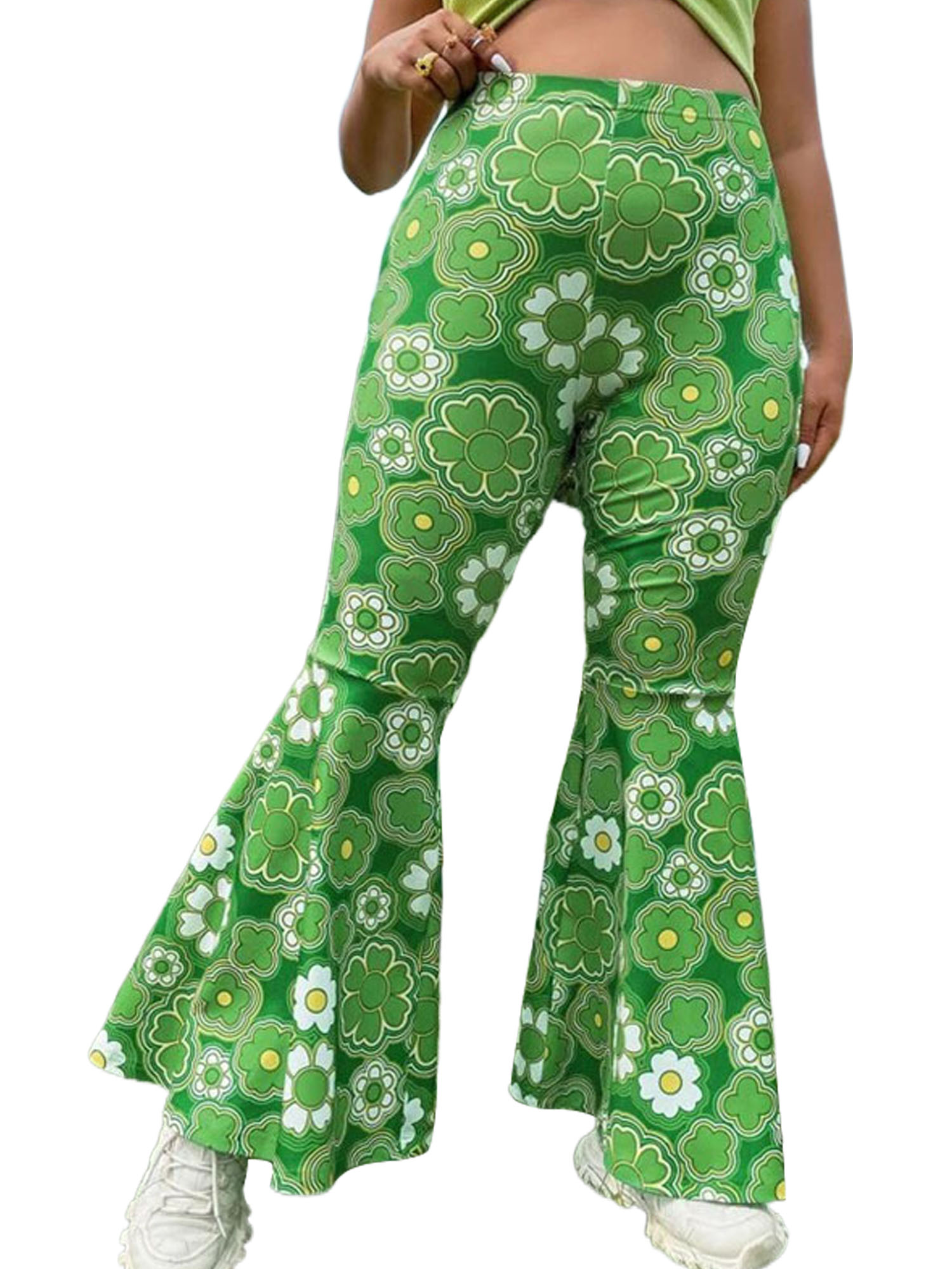 Grianlook Ladies Bell Bottom Plus Size Flare Pant High Waist Palazzo Pants Running Leggings