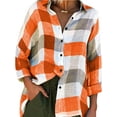 thumbnail image 1 of Grianlook Ladies Blouse Button Down Shirts Lapel Neck Tops Women Loose Tunic Shirt Baggy Roll Long Sleeve Orange S, 1 of 9
