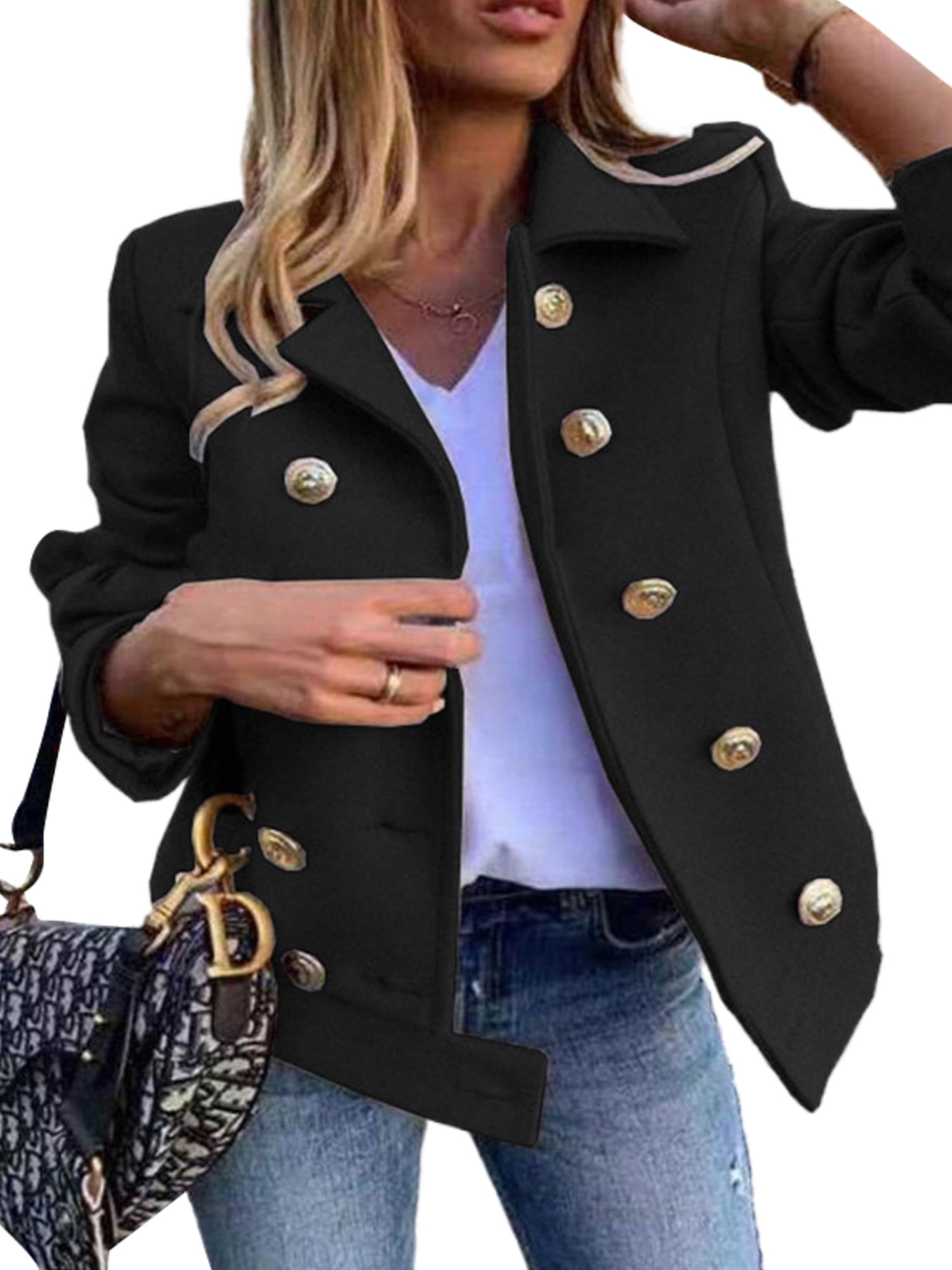 Black short pea coat 2025