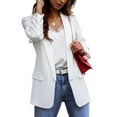 thumbnail image 1 of Grianlook Ladies Elegant Long Sleeve Cardigan Jacket Fake Pocket Suit Neck Business Jackets Open Front Blazers White M, 1 of 4